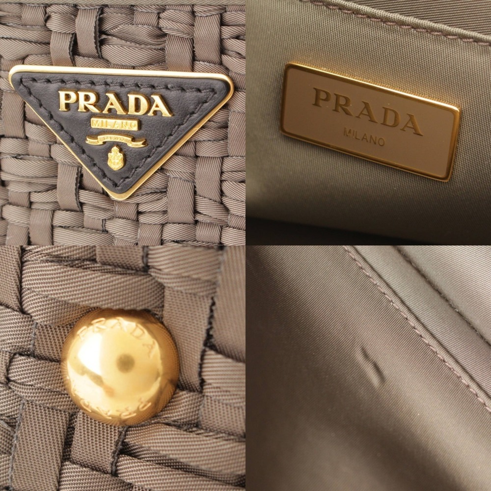 Prada TESSUTO INTRECC CANAPA Woven Tote Bag Khaki Green - Picture 7 of 8
